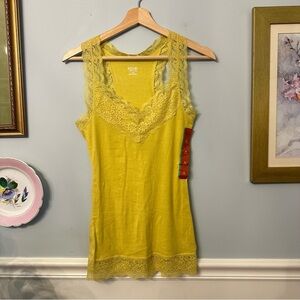 Y2K Yellow Lace Trim Tank Top Medium Preppy Gold Stretch Lightweight Mossimo